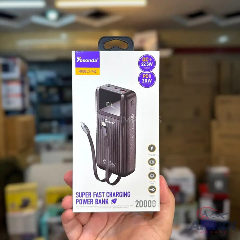 20,0000mAH Power Bank P42 | QC 22.5W & PD 20W | 1 Year Warranty - Afridi Imports