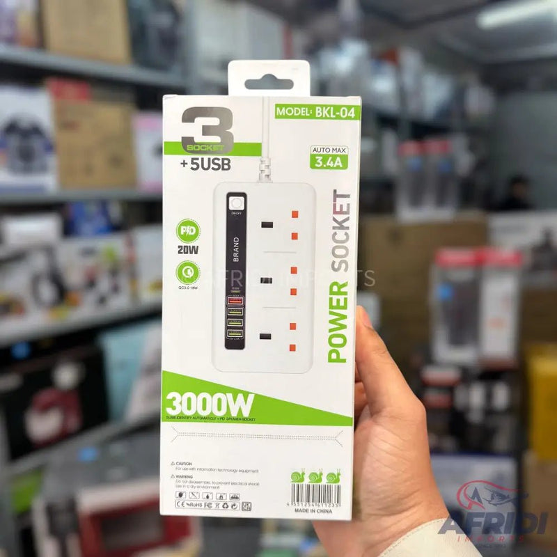 3 Socket 5 USB 20W Extention - Afridi Imports
