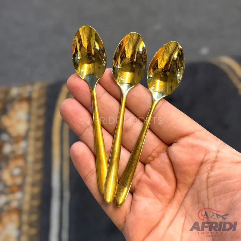 AYD 6 Piece Open Golden Sugar Spoon - Plain - Afridi Imports