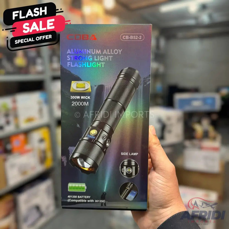 COBA Aluminum 2KM Powerful Flashlight with Side Lamp - Afridi Imports