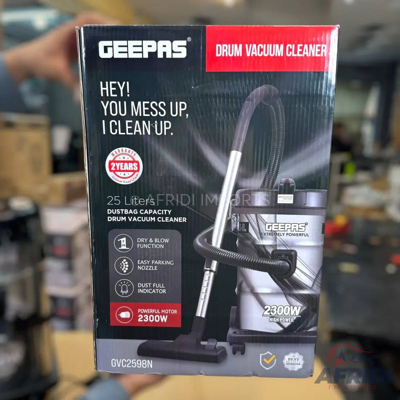 Geepas 25L 2300W Drum Vacuum Cleaner - 2 Years Warranty - Afridi Imports