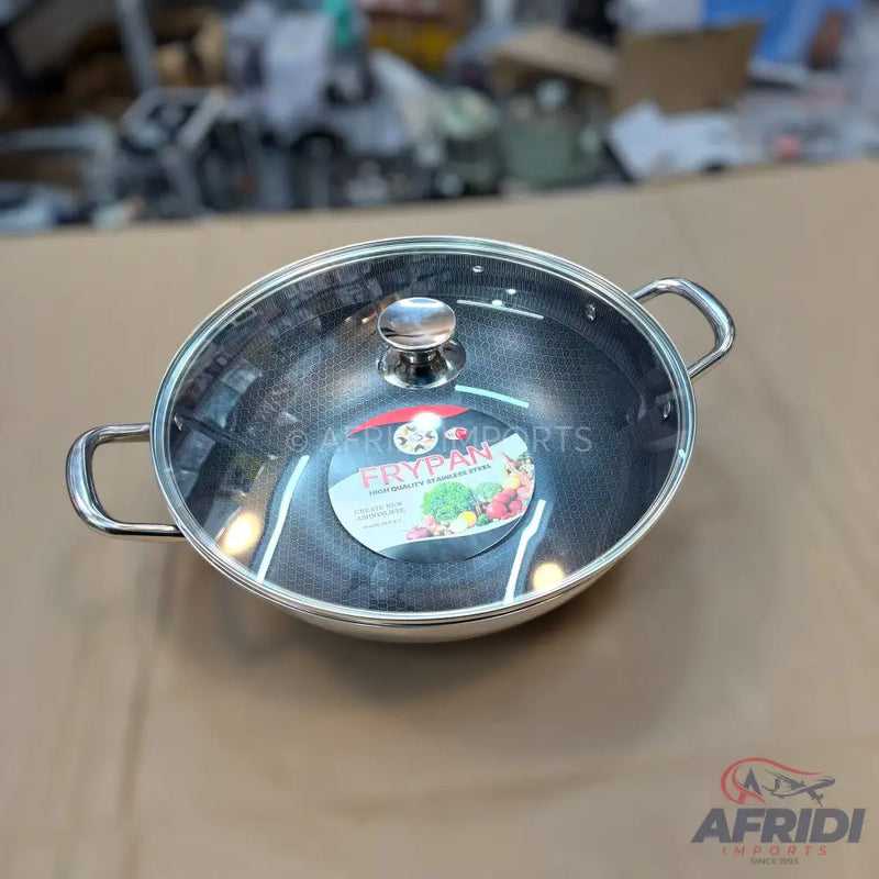 Glass Lid Honeycomb Karahi - 14-inch