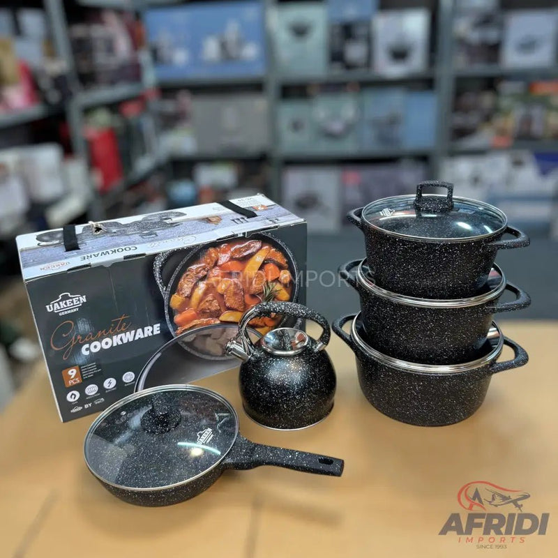 Uakeen 9 Piece Granite Cookware Set - German Lot - Afridi Imports