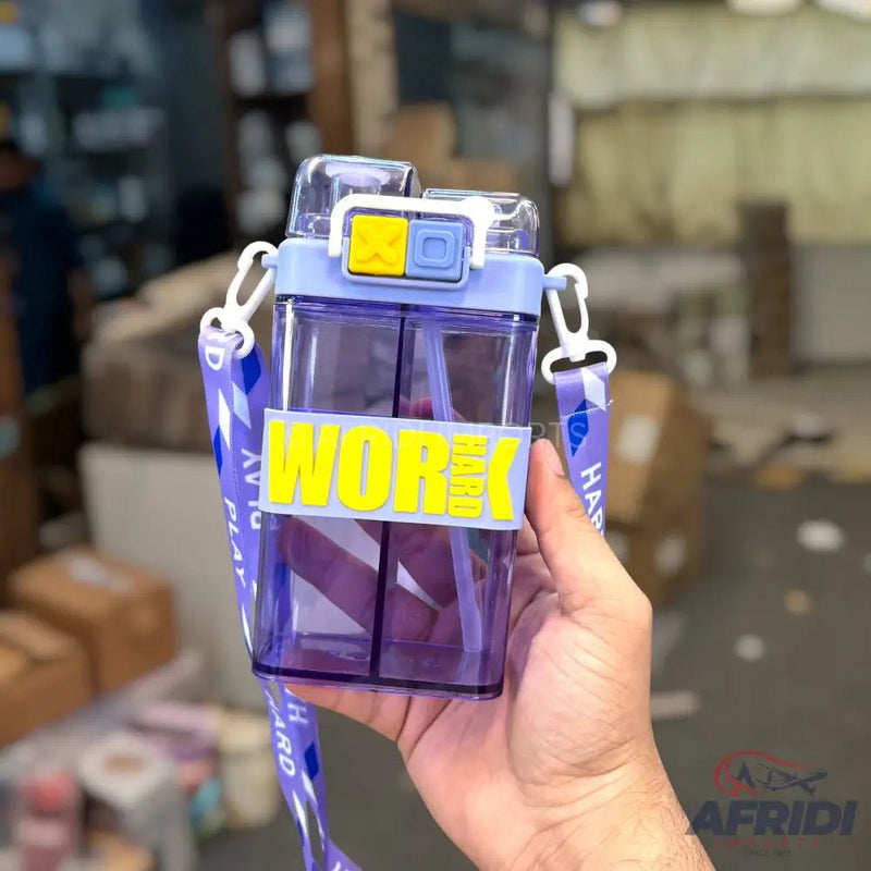 Work Hard - Dual Compartment Water Bottle - Purple (YF4 - D) - Afridi Imports