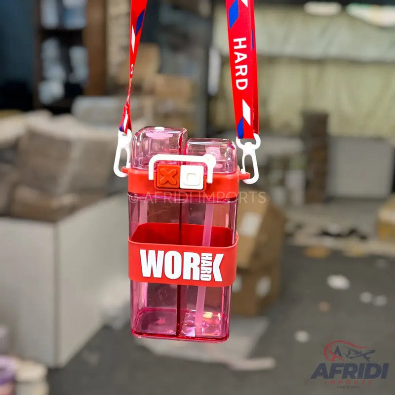 Work Hard - Dual Compartment Water Bottle - Red (YF4 - A) - Afridi Imports