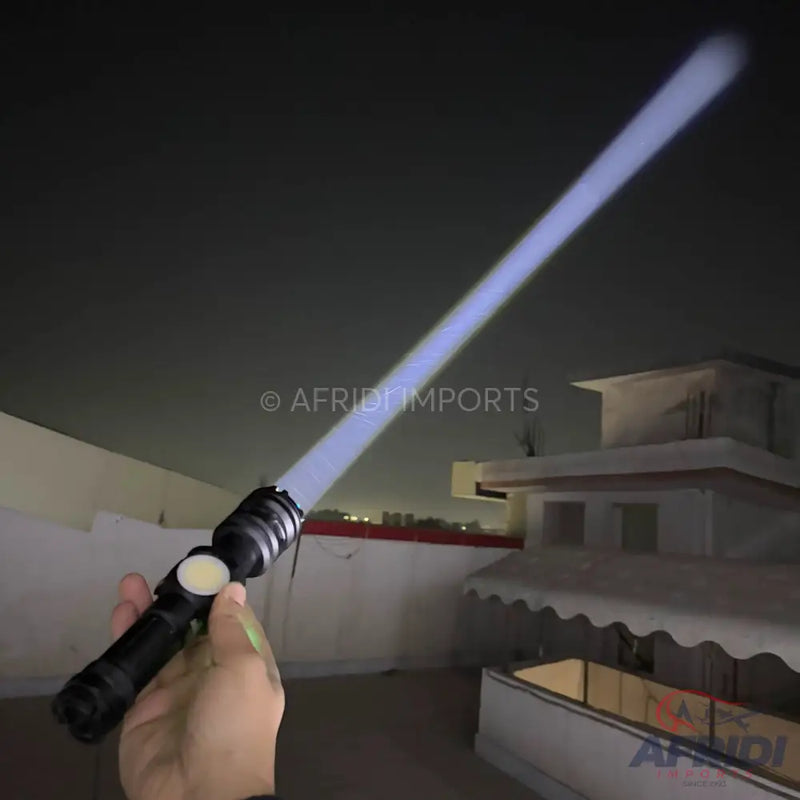 A black hilt with a glowing white blade.