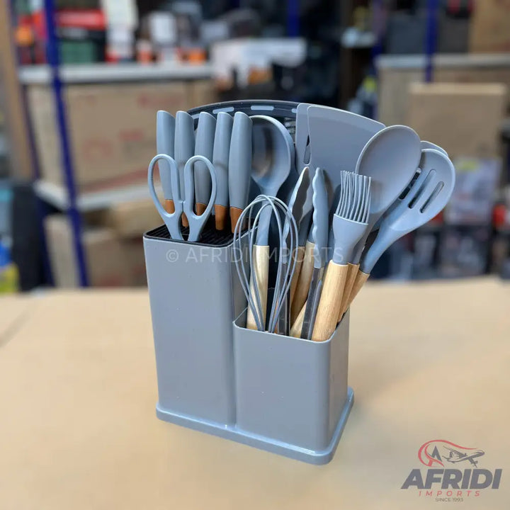 19 Piece Kitchen Utensils & Knives Set Gray