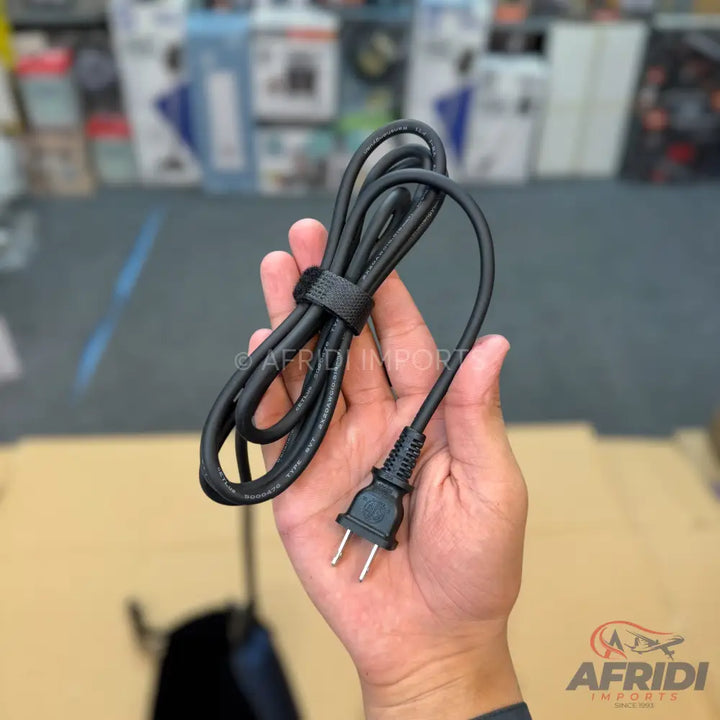Black electrical power cord with a two-prong US plug.