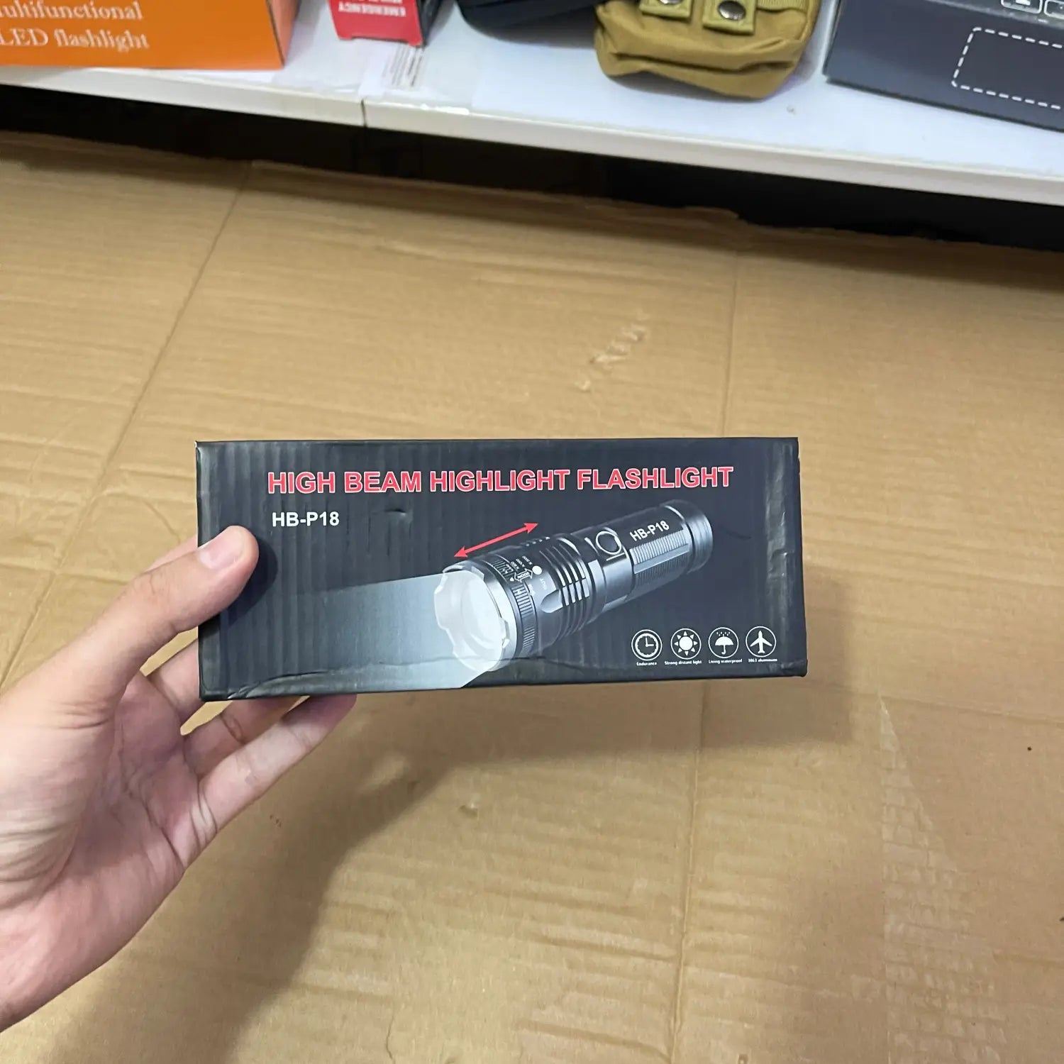 Black box for imported high beam flashlight HB-P18, high beam flashlight model