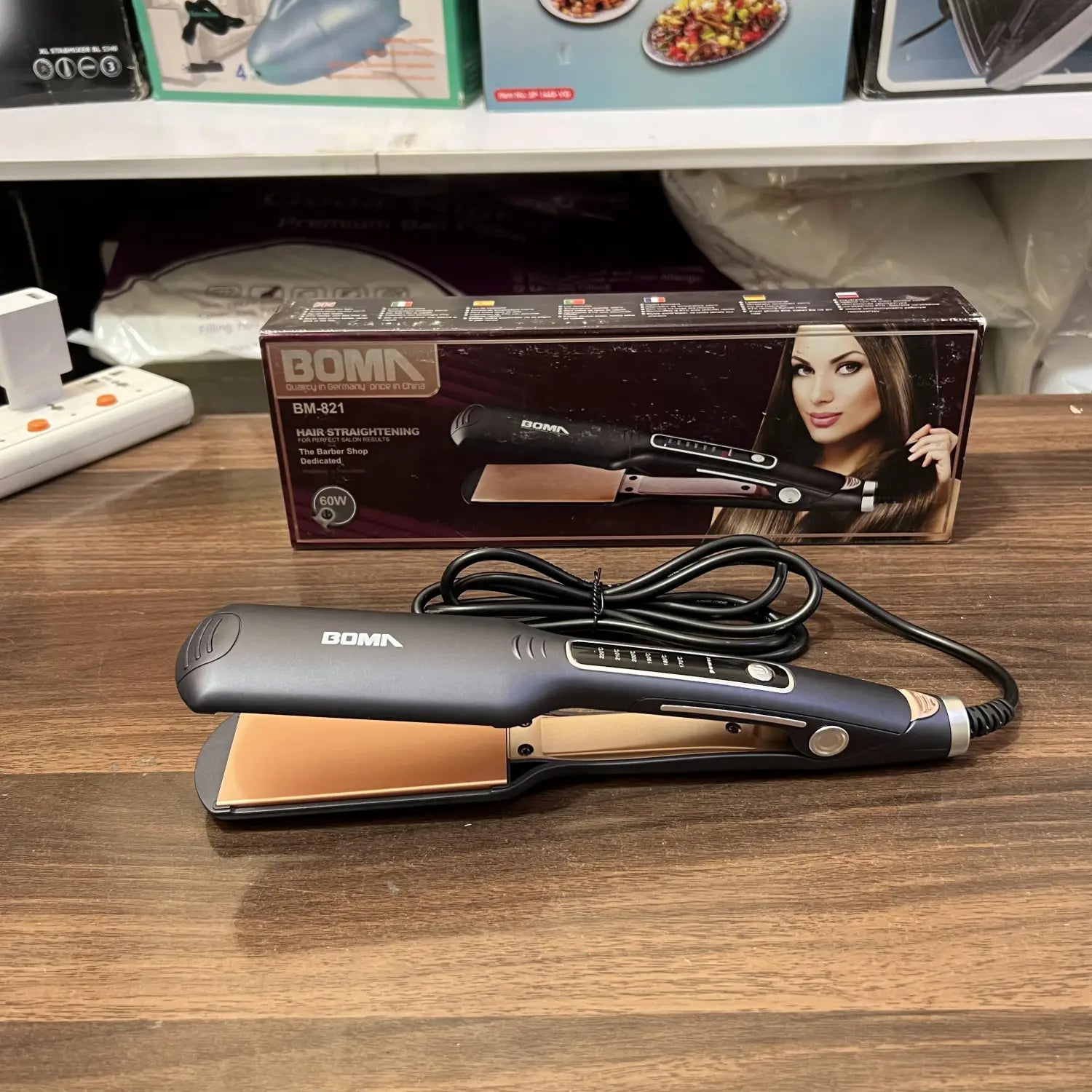 Dark grey German Lot Imported Boma Hair Straightener BM-821 with copper plates and model display