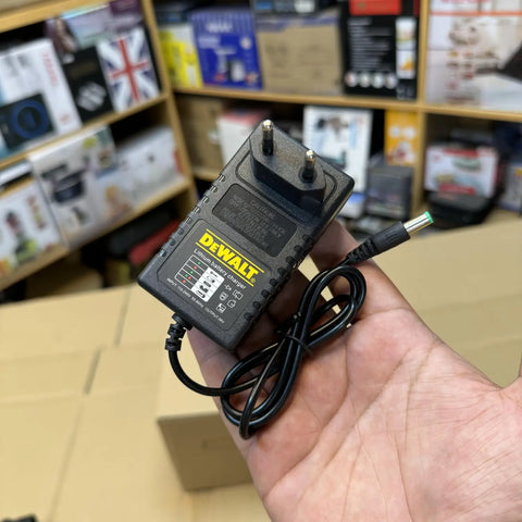 Black DeWalt lithium battery charger with two-prong plug for lot imported Dewalt products