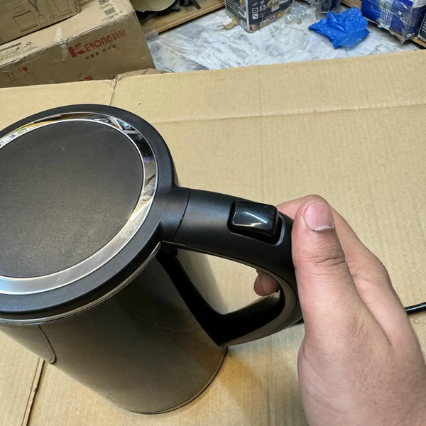 Black electric kettle with silver rim and toggle switch, German Lot Imported Switchon 1.7L Kettle