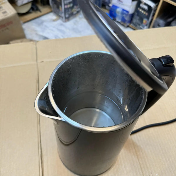 German Lot Imported Switchon 1.7L Electric Kettle Black with open lid revealing water inside