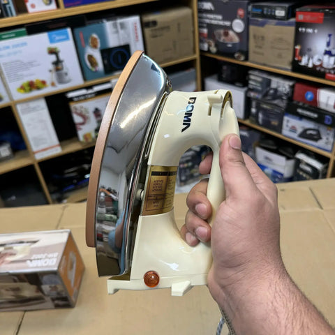 Cream-colored German Lot Imported Boma Heavy Dry Iron BM-3002 with shiny soleplate