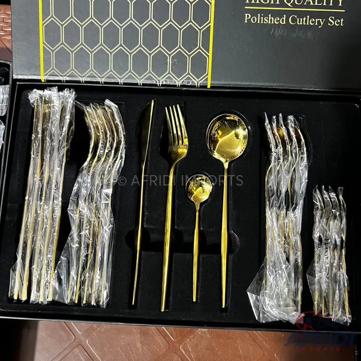 24 Piece Luxury Stainless Steel Cutlery Set High Quality Lot Import Golden