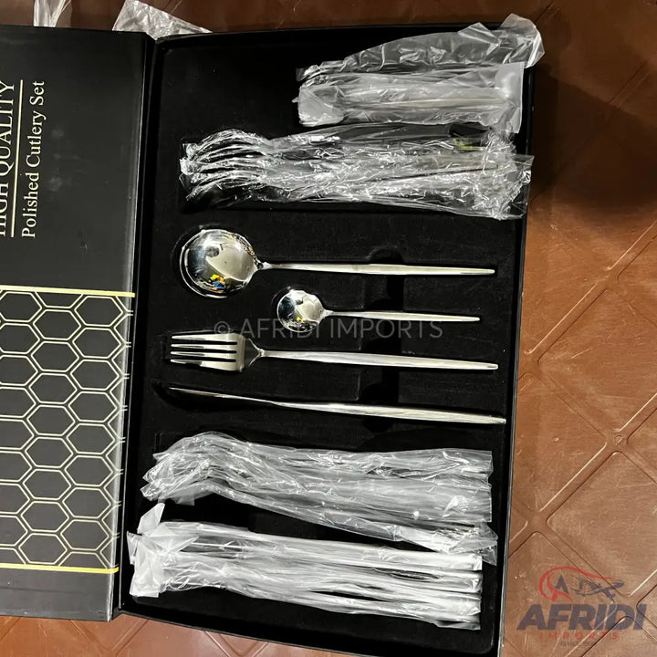 24 Piece Luxury Stainless Steel Cutlery Set High Quality Lot Import Silver