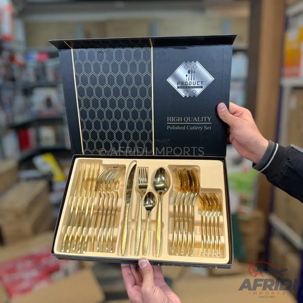 24 Pieces Golden Cutlery Set Lot Imported