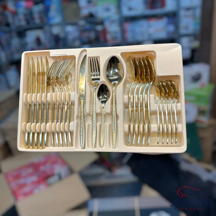 24 Pieces Golden Cutlery Set Lot Imported