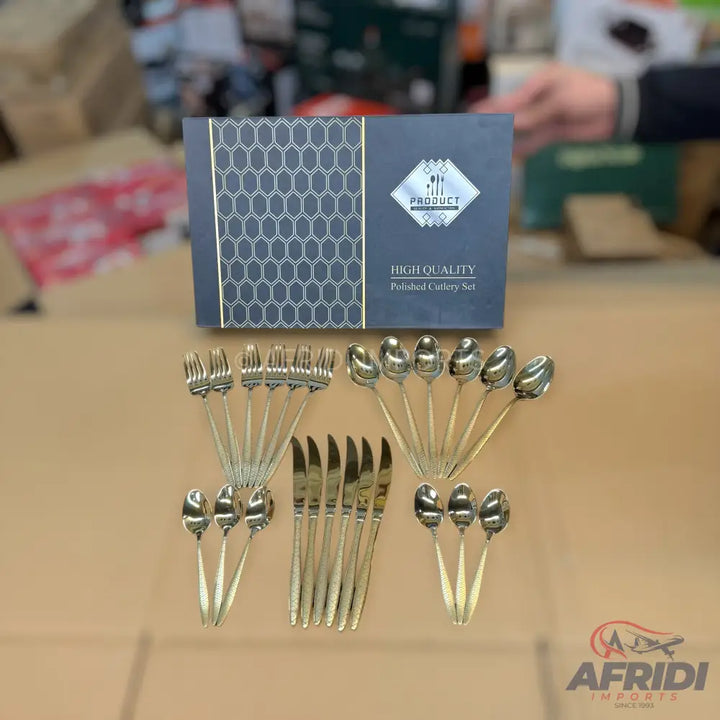 24 Pieces Golden Cutlery Set Lot Imported