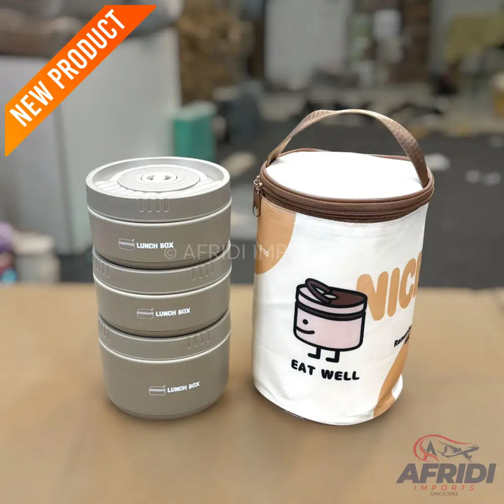 3-Containers Lunch Box with Thermal Pouch - Grey (LF11-A)