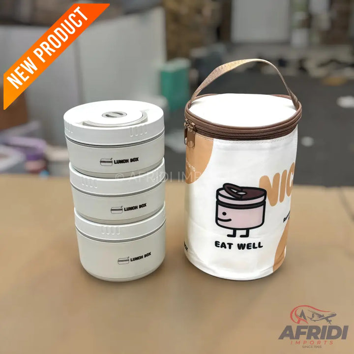 3-Containers Lunch Box with Thermal Pouch - White (LF11-B)