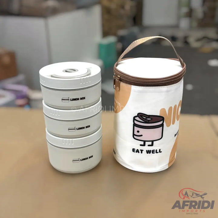 3-Containers Lunch Box with Thermal Pouch - White (LF11-B)