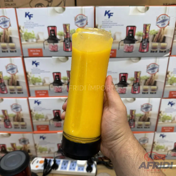 A yellow liquid in a clear plastic bottle with a black base.