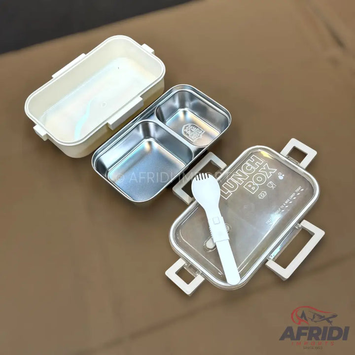 700ml 304 Stainless Steel Lunch Box - Cream Clips (LF2-B)