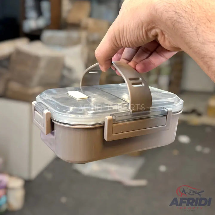 700ml Stainless Steel White Lunch Box - Brown Base (LF8-B)