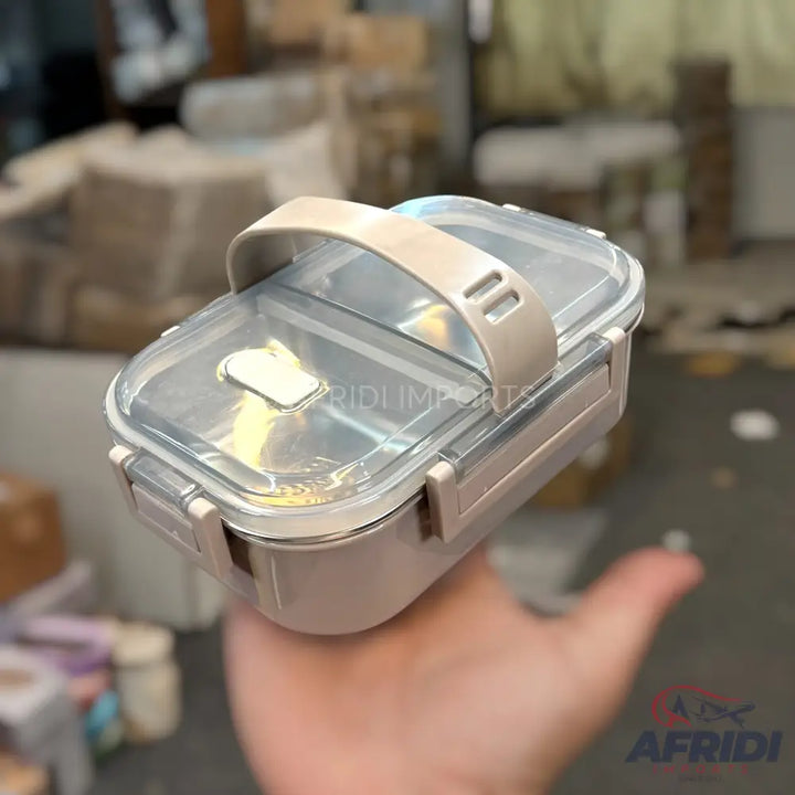 700ml Stainless Steel White Lunch Box - Brown Base (LF8-B)