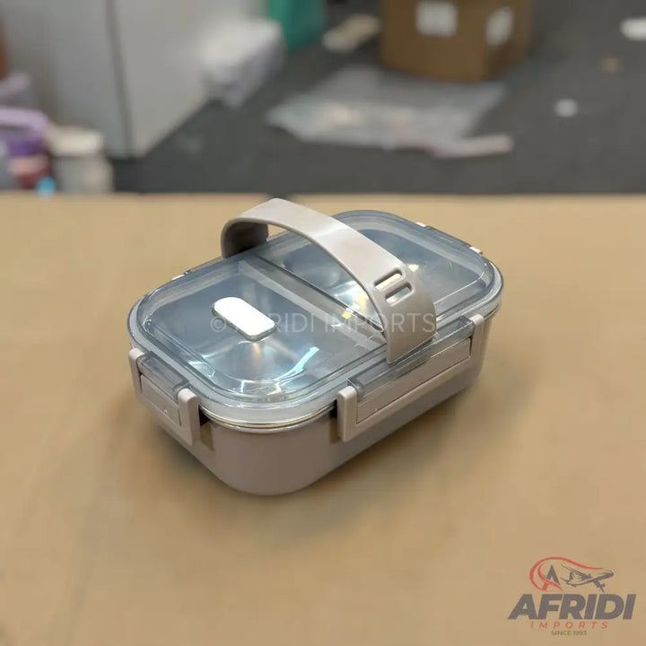 700ml Stainless Steel White Lunch Box - Brown Base (LF8-B)