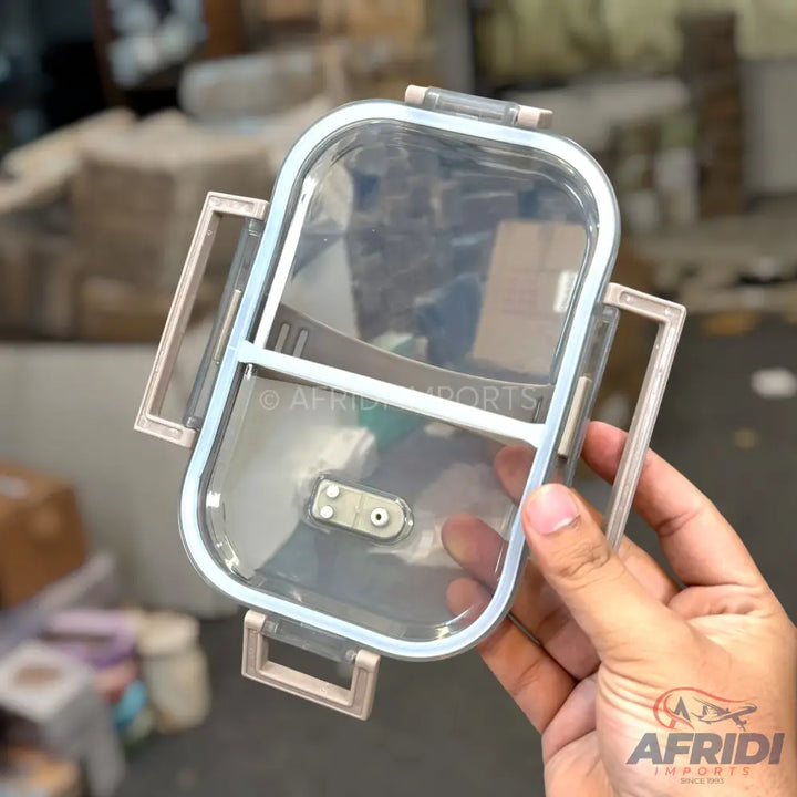 700ml Stainless Steel White Lunch Box - Brown Base (LF8-B)