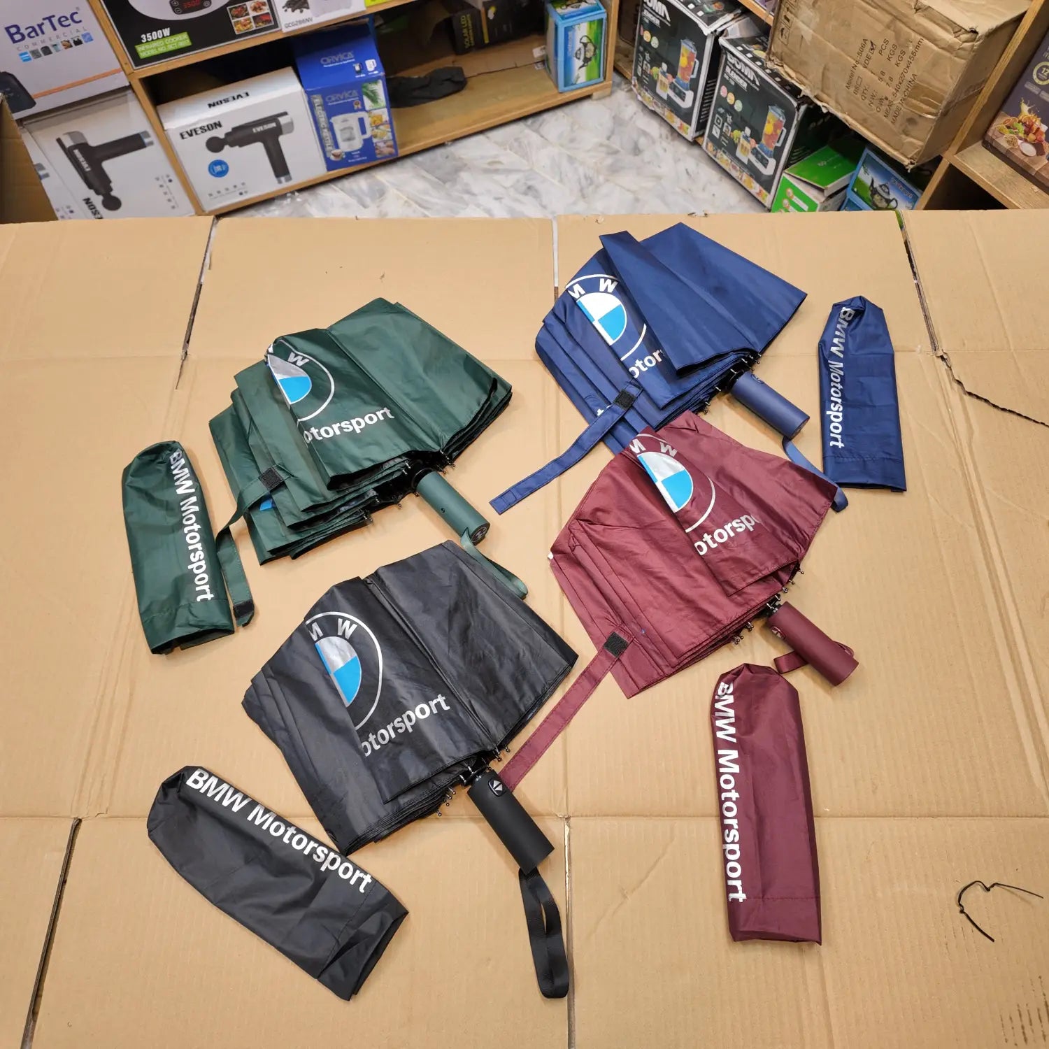 Folded BMW Motorsport umbrellas in various colors, Lot Imported Folding windproof umbrella
