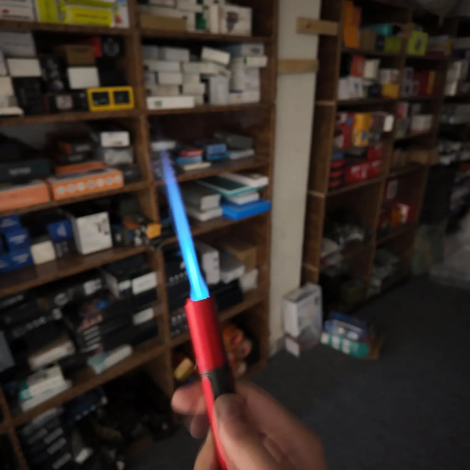 Red torch lighter with blue jet flame from Lot Imported Honest Jet Flame Lighter collection
