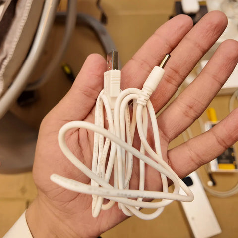 White USB to barrel jack charging cable for imported Mastela Electric Baby Swing