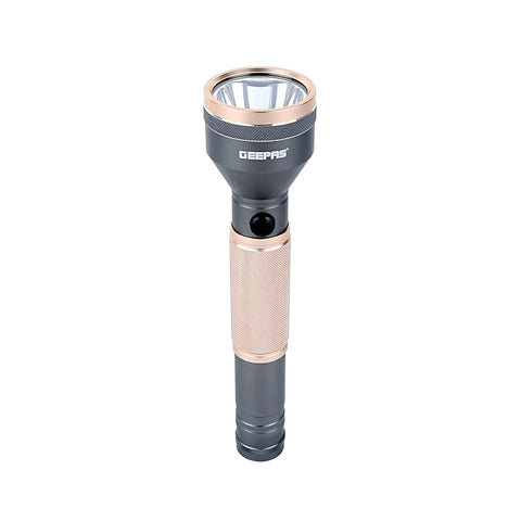 Grey and rose gold Geepas VIP Series Flashlight with textured grip and 2-year warranty