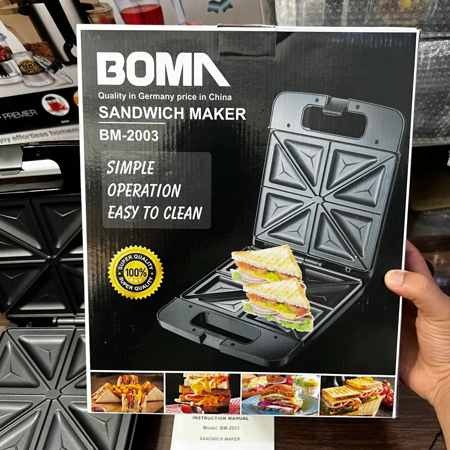Black electric sandwich maker with non-stick plates from German Lot Imported Boma 8 Slice Sandwich Maker