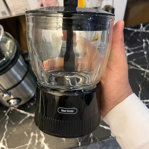 Handheld black and clear glass meat grinder with warranty for Geepas Power Plus 4-in-1 Juicer Blender GSB46014P