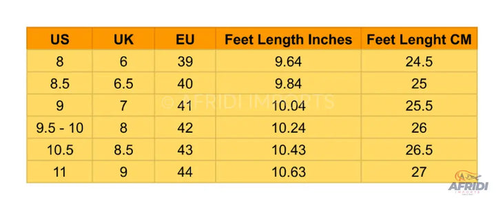 A shoe size conversion chart.