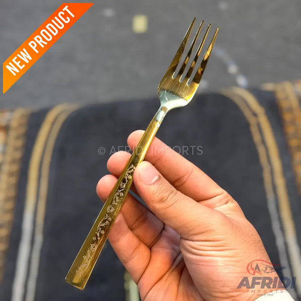AYD 6 Piece Open Golden Fork - Design Engraved