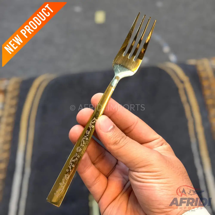 AYD 6 Piece Open Golden Fork - Design Engraved