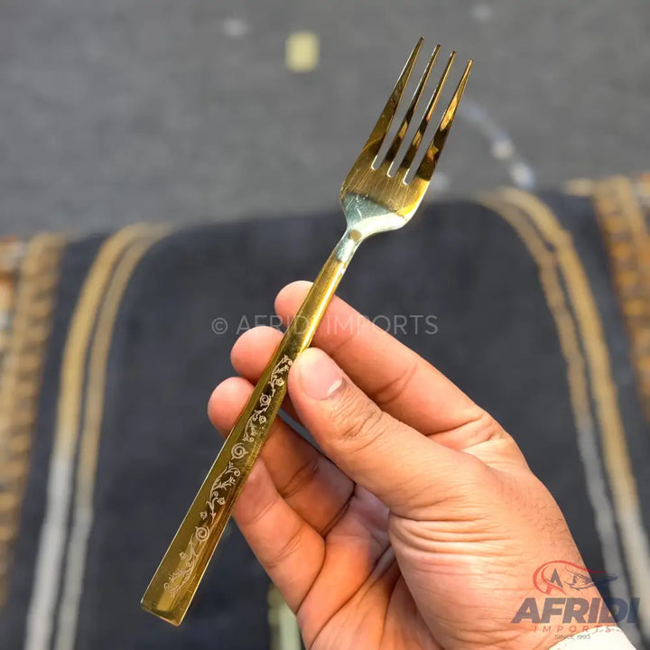 AYD 6 Piece Open Golden Fork - Design Engraved