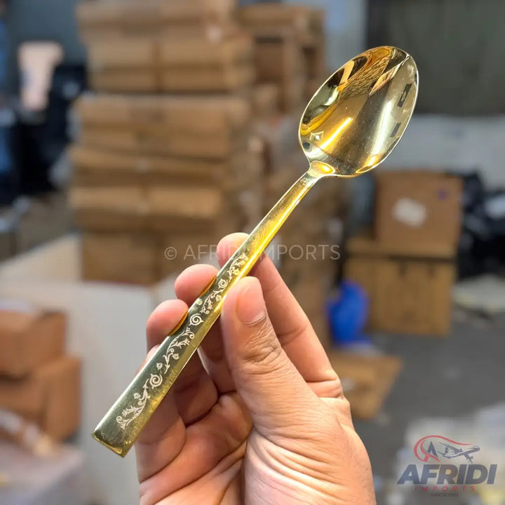 AYD 6 Piece Open Golden Spoon - Design Engraved