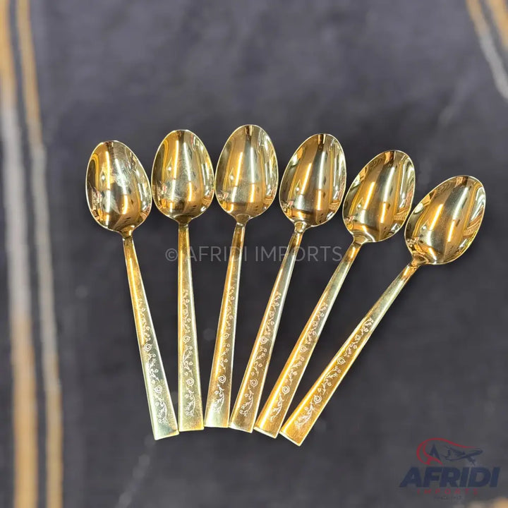 AYD 6 Piece Open Golden Spoon - Design Engraved