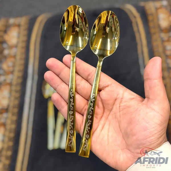 AYD 6 Piece Open Golden Spoon - Design Engraved