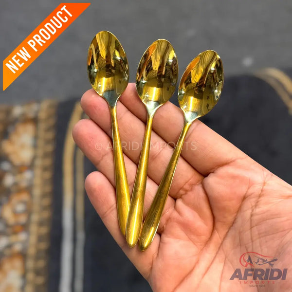 AYD 6 Piece Open Golden Sugar Spoon - Plain