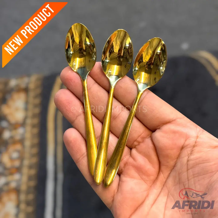 AYD 6 Piece Open Golden Sugar Spoon - Plain