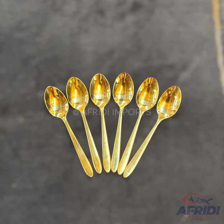 AYD 6 Piece Open Golden Sugar Spoon - Plain