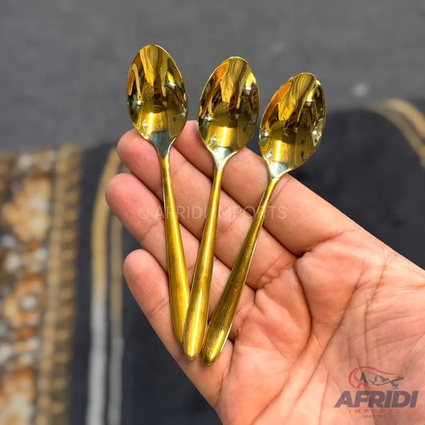 AYD 6 Piece Open Golden Sugar Spoon - Plain