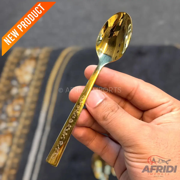 AYD 6 Piece Open Golden Tea Spoon - Design Engraved